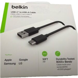 Belkin USB-C to USB-A White Cable (3M /10ft) for Apple/Samsung/Google/LG .